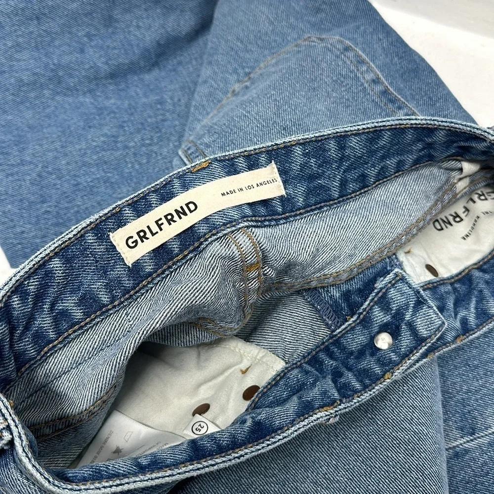 Grlfrnd Karolina Cropped Denim Jeans High Rise Straight The Valley Blue Size 25